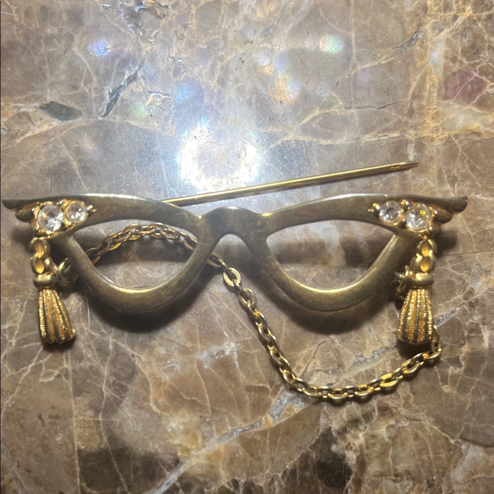 Vintage Gold Brooch with Crystal Accents